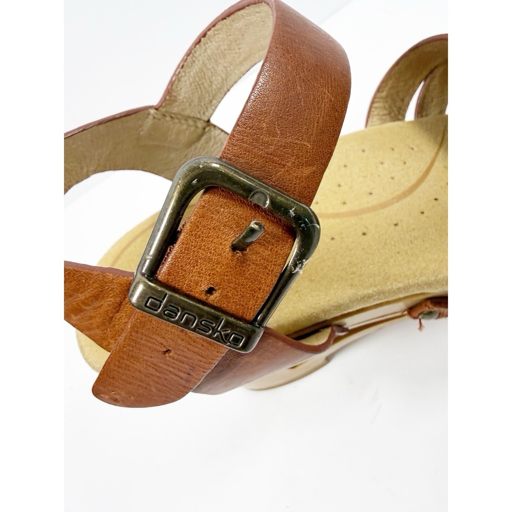 Dansko Strappy Leather Sandals Wood Wedge Heel Ankle Buckle Brown Comfort 37/7 - Picture 8 of 16